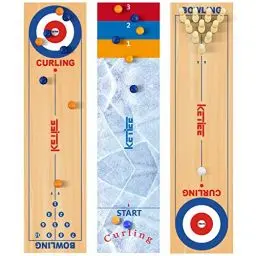 Produktbild: KETIEE 3 in 1 Tisch Curling Spiel,120x30cm Curling and Shuffleboard Table-Top Game,Bowling Shuffleboard Tischset,Curling-Spiel Tabletop Tischspiel für die ganze Familie Outdoor Spiele Erwachsene