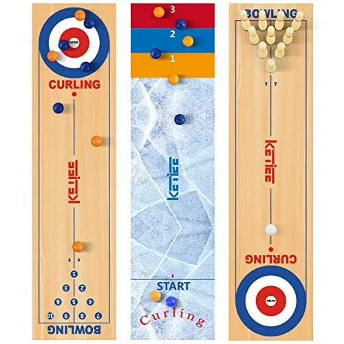 Produktbild: KETIEE 3 in 1 Tisch Curling Spiel,120x30cm Curling and Shuffleboard Table-Top Game,Bowling Shuffleboard Tischset,Curling-Spiel Tabletop Tischspiel für die ganze Familie Outdoor Spiele Erwachsene