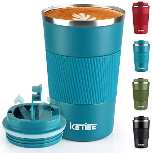 Produktbild: KETIEE Kaffeebecher to go,380ml Thermobecher Kaffee-to-go,Kaffeebecher Thermo,Doppelwandig Reisebecher Travel Mug,Vakuum Isolierbecher mit auslaufsicherem Deckel für Kaffee und Tee,Blau