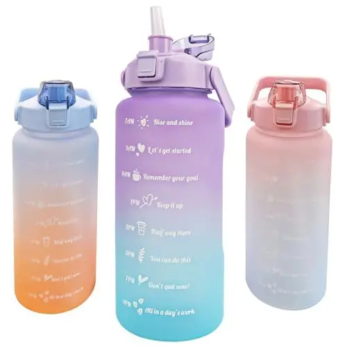 Produktbild: KETIEE Sportflasche 2L, BPA-freie Wasserflasche mit Zeitmarkierung, Auslaufsichere Trinkflasche für Fitness, Camping, Yoga (Violett Blau)