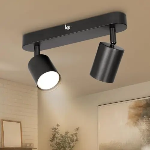 Produktbild: Ketom Deckenleuchte LED 2 Flammig, Modern Deckenstrahler Schwenkbar, Spot Deckenleuchte Matt Schwarz, GU10 Deckenlampe Spots für Küche, Schlafzimmer, Wohnzimmer (Ohne Leuchtmittel)