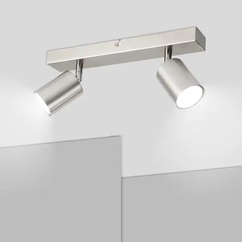Produktbild: Ketom GU10 Deckenstrahler LED, Deckenstrahler 2 Flammig, LED Deckenleuchte Schwenkbar, Mattes Nickel Deckenlampe Spot, Modern Strahler Deckenspot für Küche, Wohnzimmer, Schlafzimmer