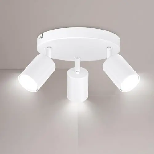 Produktbild: Ketom GU10 Deckenstrahler LED - Deckenstrahler 3 Flammig Rund - LED Deckenleuchte Schwenkbar - Weiße Deckenlampe Spot - Drehbar Deckenlampe 3 Flammig - Modern Strahler Deckenspot - Ohne Leuchenmittel