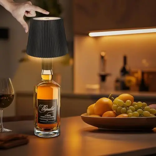Produktbild: Ketom LED Kabellose Flaschenlampe Aufsatz Aufladbar, IP54 Akku Flaschenleuchte, Dimmbare Tischlampe Schwarz, Touch Tischlampe für Innen/Außen, Farbtemperatur Einstellbar für Restaurant Bar Garten