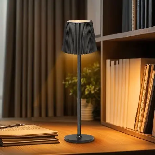 Produktbild: Ketom LED Tischlampe Kabellos Dimmbar, Akku Tischleuchte Schwarz mit USB-C, Touch Lampe mit 3 Farbtemperatur, Stufenlos Dimmbar, Höhenverstellbar, IP54 Wasserdichte für Innen/Außen