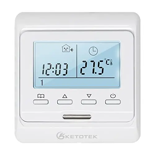 Produktbild: KETOTEK Digital Thermostat Fussbodenheizung Elektrisch Programmierbar Unterputz mit fühler AC 230V 16A, Raumthermostat Elektrische Fußbodenheizung Regler Weiß
