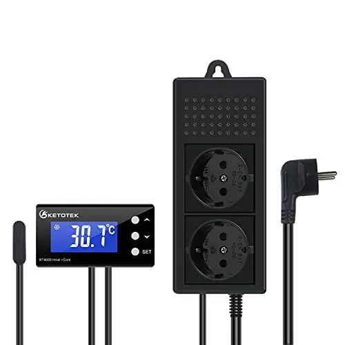 Produktbild: KETOTEK Digitaler Thermostat Steckdose 230V mit Wasserdichte Fühler, KT4000 Temperaturregler Steckdose, Steckdosenthermostat für Aquarium Gewächshaus Heizung und Kühlung