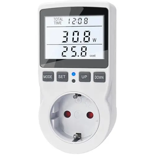 Produktbild: KETOTEK Stromzähler für Steckdose, Stromverbrauchsmesser, Energiekostenmessgerät, Stromkostenmessgerät Mit LCD Bildschirm Hintergrundbeleuchtung und Überlastungsschutz 3680W