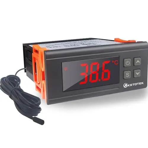 Produktbild: KETOTEK Temperaturregler 230V mit Fühler KT1000, Digitale Thermostat 220V mit 2m Wasserdichter Sensor Sonde, Doppel Relais Temperaturwächter für Heizen Kühlen Aquarium Inkubator Terrarium