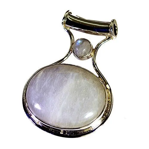 Produktbild: Kettenanhänger aus Silber mit echtem Regenbogen-Mondstein, Juni-Geburtsstein, oval, Chakra-Heilstein