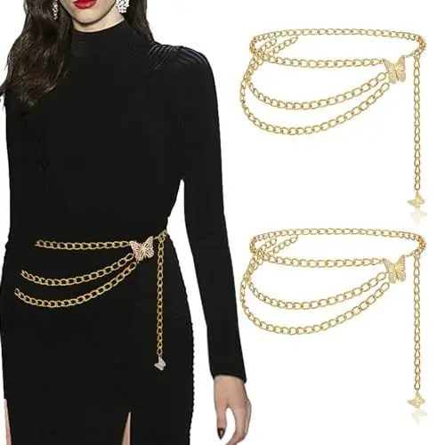 Produktbild: Gürtel Gold, 2 Stück Goldener Gürtel Damen Kettengürtel Taillengürtel Bauchkette Waist Chain für Kleid Hochzeit Party Brautjungfernkleider Jeanskleid