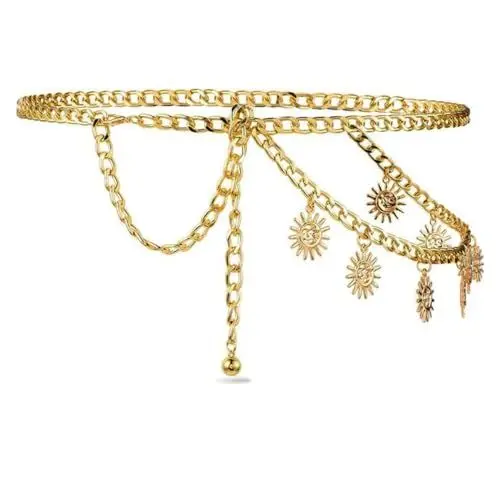 Produktbild: Kettengürtel Gold für Damen, Einstellbar Metall Taillenkette Sonnenanhänger Deko Taillengürtel Accessoires Damen Goldener Gürtel Gold Hüftkette