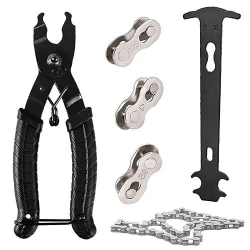 Produktbild: Kettennieter Fahrrad, Fahrradkette Werkzeug, Kettenzange, Kettenlehre Fahrrad, 3 Paar Fahrradketten Nieten für Mountainbike, Rennrad, Sportbike-Fahrrad Reparatur Werkzeug Set(Schwarz)