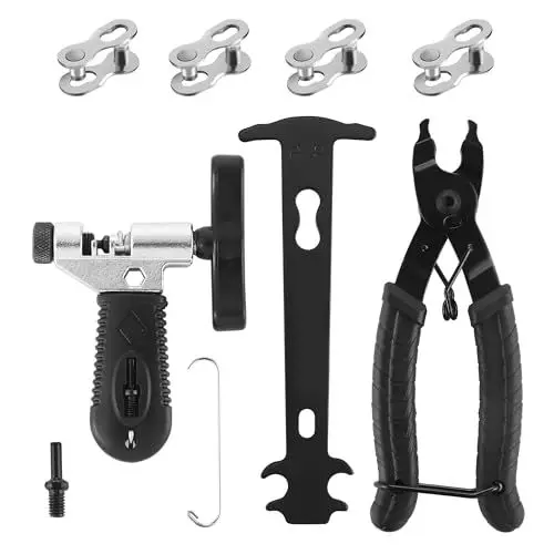 Produktbild: Kettennieter Fahrrad Set，Fahrradkette Werkzeug mit Kettenschloss Zange und 4 Paar Fahrradketten Nieten，für 6-11 Gang Kette Kettenzange Fahrradkette Reparatur Set，Ideal für Rennräder, Mountainbikes