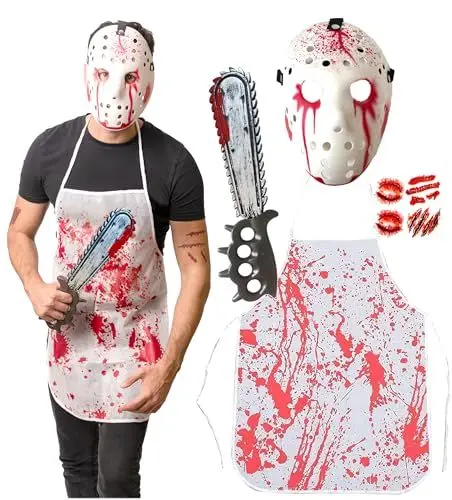 Produktbild: Kettensägen-Killer Kostüm - Halloween Kostüm Herren - Erwachsene & Teenager Eine Größe passt allen – 2023 Trending Kostüm