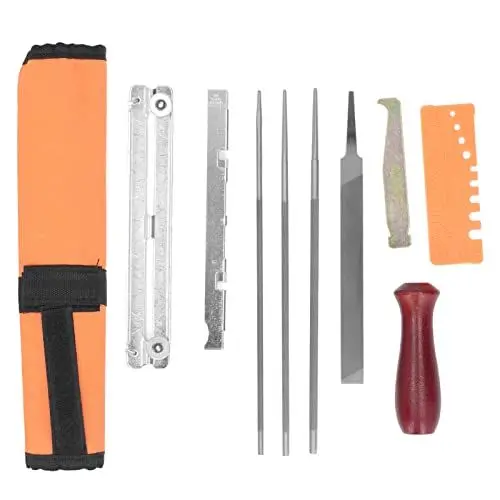 Produktbild: Kettensägenschärffeilen-Set, Premium-Carbonstahl-Set, Holzgriff, 10 Stück, für Gartenwerkstatt