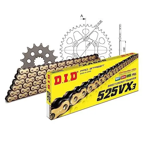 Produktbild: Kettensatz DID Alu 525VX3 / 110 Nietschloss schwarz für Kawasaki ZX-7 R RR 750 ccm Bj. 1996-2002
