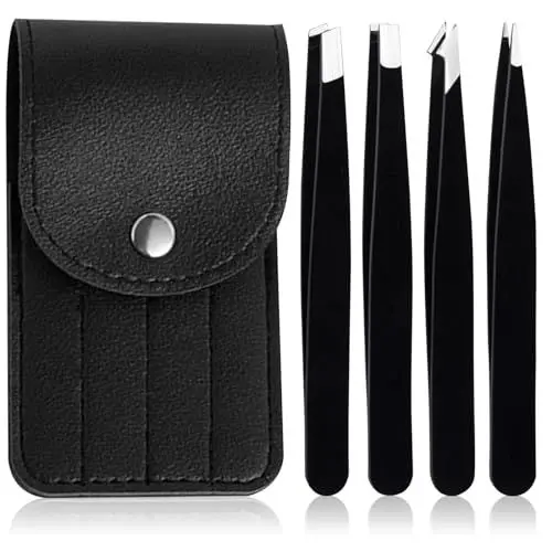 Produktbild: Kewmayer Edelstahl-Pinzetten-Set,4-teiliges Edelstahl-Präzisionspinzetten-Set,Profi-Pinzette,Abgeschrägter und Spitzer Pinzette zur Haarentfernung,für Augenbrauen Zupfen, Haarentfernung