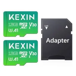 Produktbild: KEXIN 128GB Micro SD Karte 2er-Pack MicroSDXC Speicherkarte + SD Adapter für Action-Kamera GoPro Drohne und Tablet, Lesegeschwindigkeit bis zu 95MB/s, 4K UHD-Videoaufnahme TF Card, C10, U3, A1, V30