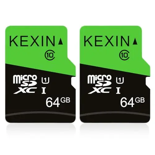 Produktbild: KEXIN 64GB Micro SD Karte 2 Stück UHS-3 MicroSDXC Speicherkarte bis zu 85 MB/s (Class 10 U3 C10) Memory Karte SD Card für Kameras, Tablets und Android Smartphones Sicherheitssystem(Schwarz Grün)