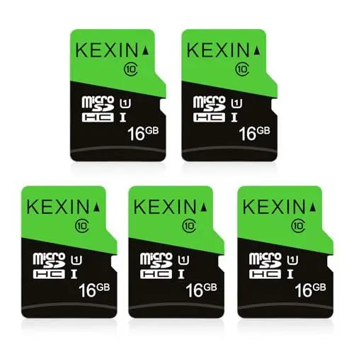 Produktbild: KEXIN Micro SD Karte 16GB 5 Stück Speicherkarte + Adapter UHS-1 MicroSDHC Speicherkarten Class 10 U1 C10 Memory Karte Mini SD Card TF Card für Smartphone, Tablet, Action-Kamera, Drohne und Notebook