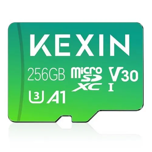 Produktbild: KEXIN Micro SD Karte 256GB MicroSDXC UHS-I Speicherkarte 256GB + SD Adapter, A1, V30, U3, Class 10, Full HD MicroSD Karte 256 GB Micro SD Card für Smartphones, Actionkameras, Drohnen, Tablet