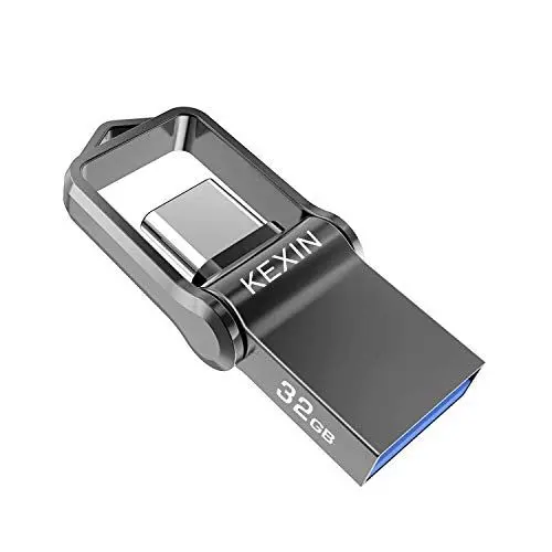 Produktbild: KEXIN USB Stick 32GB, USB C Stick Speicherstick OTG Flash Drive USB 3.0 Dual Memory Stick Pen Drive Wasserdicht Flash Laufwerk mit Schlüsselanhänger für PC Laptop Tablet TV Auto USB C Handy Schwarz