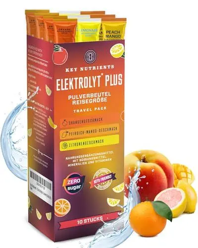 Produktbild: Key Nutrients Elektrolyte Pulver - 3 Geschmacksrichtungen - 10 Portionen - Elektrolyte Ohne Zucker - Keto Elektrolyt Pulver : Glutenfreies Ohne Zucker - Zusatz: Magnesium, Kalium - Electrolyte Powder