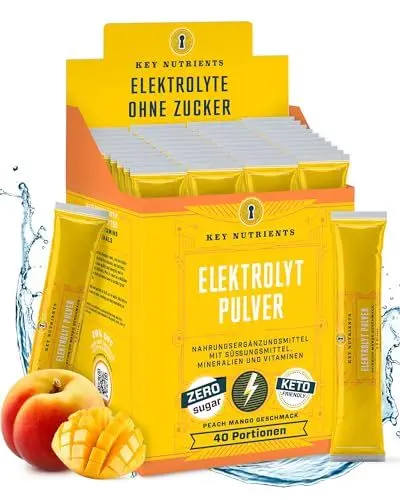 Produktbild: Key Nutrients Elektrolyte Pulver - Pfirsich-Mango - 40 Portionen - Elektrolyte Ohne Zucker - Keto Elektrolyt Pulver : Glutenfreies Ohne Zucker - Zusatz: Magnesium, Kalium - Electrolyte Powder