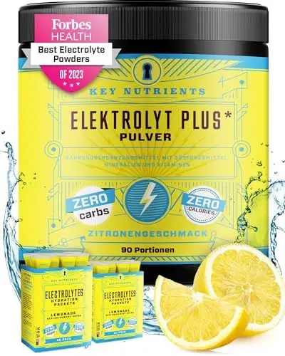 Produktbild: Key Nutrients Elektrolyte - Zitronenlimonade - 90 Portionen - Elektrolyt Pulver Ohne Zucker - Keto Elektrolyte Sport : Glutenfreies Ohne Zucker - Zusatz: Magnesium, Kalium - Electrolyte Powder