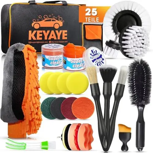 Produktbild: KEYAYE Auto Reinigungsset, 25 Pcs Autopflege Set, Auto Waschen Set Auto Putz Set mit Detailing Pinsel für Auto Reinigung Innenraum und Außen, Lüftungsschlitz, Motor, Rädern, Haushaltsreinigung