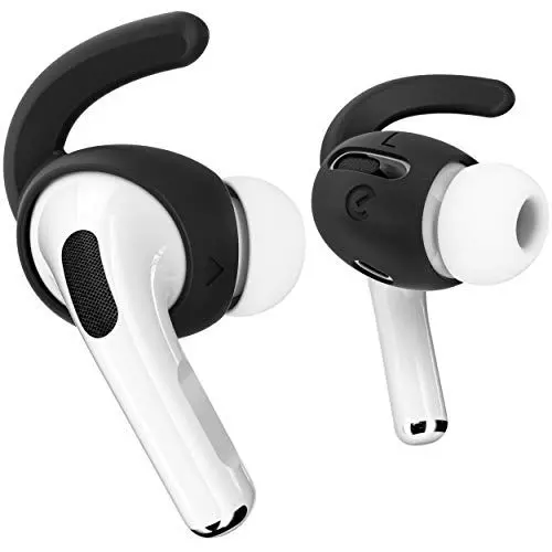 Produktbild: Keybudz EarBuddyz Silikon Ohrhörer Aufsätze für Apple AirPods Pro, EarPods Kopfhörer Ohrhörer Zubehör, Ohrhaken Ohrbügel, rutschfest, Sport, schwarz