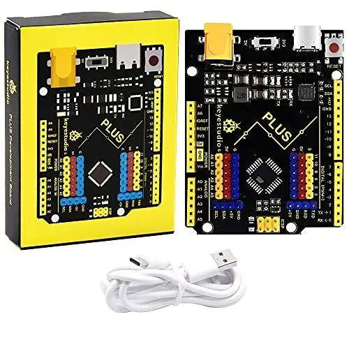 Produktbild: KEYESTUDIO UN0 R3 Plus Board für Arduino IDE mit Typ-C USB-Kabel, 5V 5 A Ausgangsstrom, leistungsfähigere Controller-Platine