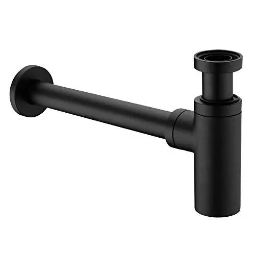 Produktbild: Keymark Design Siphon Schwarz Matt, Messing Syphon Sifon für Waschbecken & Waschtisch, Universal Designsiphon Flaschensiphon 1 1/4 x 32mm, Geruchverschluss P Trap