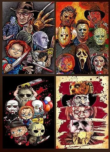 Produktbild: KEYRANKE 4er Diamond Painting Halloween Set für Erwachsene Kinder und Anfänger, DIY 5D Diamant Painting Kits mit Bilder und Zubehör, Arts Craft Diamant Malerei für Home Room Wand Deko - 30×40cm