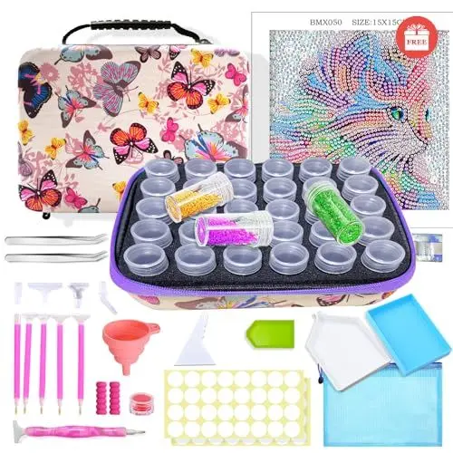 Produktbild: KEYRANKE Diamond Painting Zubehör Boxen Koffer Aufbewahrung 30 Fächer für Werkzeug Set mit Stift Trichter Stickers, DIY Handwerk Als Geschenk