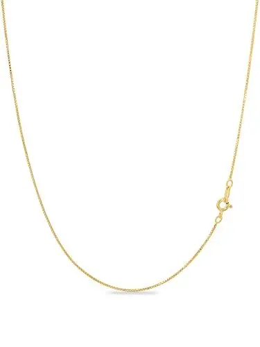 Produktbild: KEZEF 18k Gold über Sterling Silber 1mm Box-Kette Halskette, 18k vergoldet Halskette für Frauen und Männer, 28 Zoll