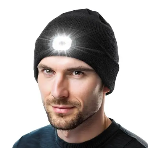 Produktbild: KEZKALS Geschenke für Männer/Frauen, Wiederaufladba LED Mütze Herren Damen Winter, Mütze mit LED Licht, Wintermütze Beanie Herren Damen, Adventskalender Männer Füllung Geschenke für Männer Weihnachten
