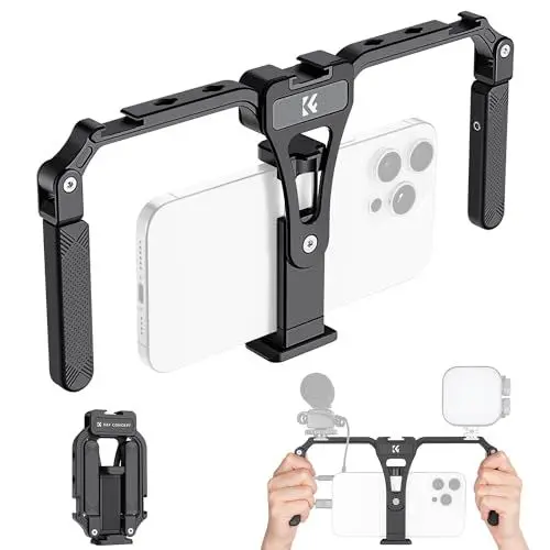 Produktbild: K&F CONCEPT Smartphone Video Rig,Handy Video Rig mit 3 Cold Shoe Mounts,Handy Griff Stabilisatorkäfig,Handy Stabilisator,Handy Video Halterung für iPhone,Samsung und andere Smartphone