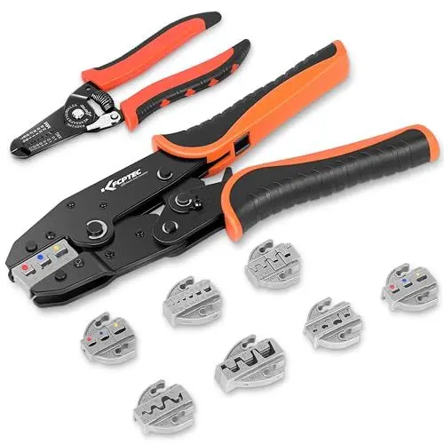Produktbild: KF CPTEC Crimpzange Set 9-teiliges, Krimperzange mit Wechselbacken für isolierte & nicht isolierte Kabelschuhe,Aderendhülsen,Schrumpfverbinder,Solar stecker - Aderendhülsenzange,Kabelscuhzange