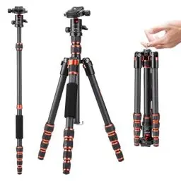 Produktbild: K&F Concept 152cm Carbon Stativ, Leichtes Tripod, Flexibles Kamera Stativ mit 360° Kugelkopf, 1/4'' Gewinde, Tragtasche für DSLR Camera A225C0+BH-25L