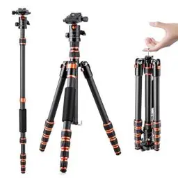 Produktbild: K&F Concept 152cm Carbon Stativ, Leichtes Tripod, Flexibles Kamera Stativ mit 360° Kugelkopf, 1/4'' Gewinde, Tragtasche für DSLR Camera C225C0+BH-25(BA225)