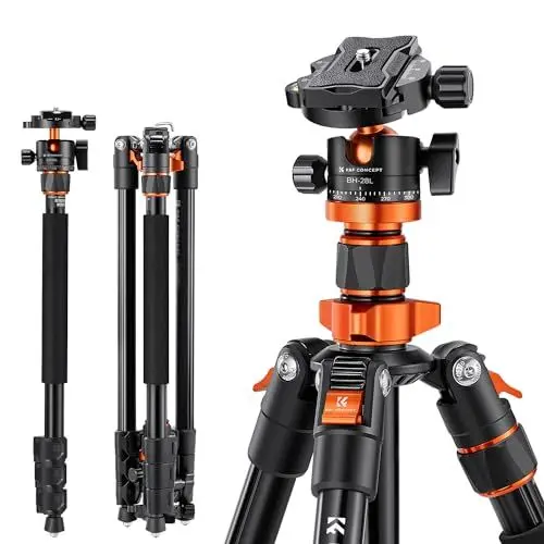 Produktbild: K&F Concept 200cm Stativ, Aluminium Kamera Stativ, K234A7(S210) Tripod mit Einbeinstativ Funktion, 360° Kugelkopf inkl. Schnellverwechselplatte für Canon Nikon Sony Olympus