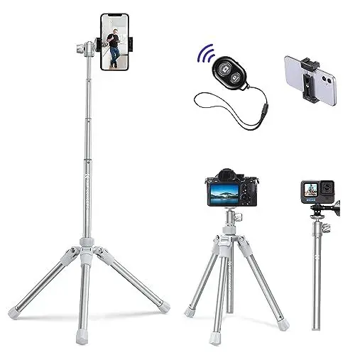 Produktbild: K&F Concept 3 in 1 Leichtes Stativ, 170cm Neues Kamera Handy Stativ,Selfie Stick Stativ mit exzentrischem Rohr, Flexibeler Tripod, Stativ für iPhone/Samsung/Huawei/DSLR Camera E224A3+BH-18 Silber