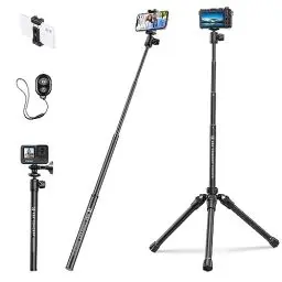 Produktbild: K&F Concept 3 in 1 Leichtes Stativ, 170cm Tripod, Neues Handy Stativ Kamera Stativ, Exzentrisches Rohr Selfie Stick, Flexibeler Kamera- Dreibein Stativ, Stativ für Smartphone E224A3+BH-18 Schwarz