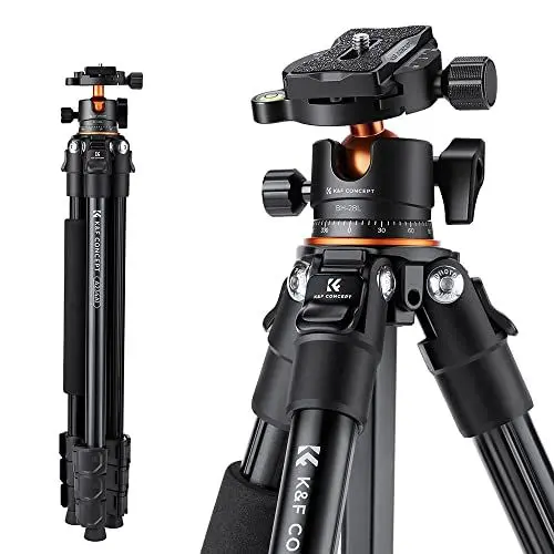 Produktbild: K&F Concept A234A1 Kamera Stativ, kompaktes zu Tragen DSLR Stativ mit Einbeinstativ Funktion, Tripod mit Kugelkopf und Schnellwechselplatte