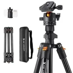 Produktbild: K&F Concept K234A0 Handy Stativ,163cm Kamera Stativ, Tripod für unterwegs (BI234M), Stativ für Smartphone mit Handyhalterung, Aluminium Reisestativ