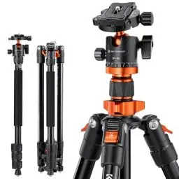 Produktbild: K&F Concept K254A1(SA254M1) Kamera Stativ, kompaktes Stativ 158cm für Spiegelreflexkamera, DSLR Tripod Reisestativ mit 360° Kugelkopf inkl. Schnellwechselplatte Stativtasche