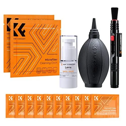 Produktbild: K&F Concept Kamera Reinigungsset zur Linsen-, und Objektivreinigung für Fototour (inkl. Lenspen, Blasebalg, Mikrofasertuch, Feuchttücher & Flüssig-Reiniger)