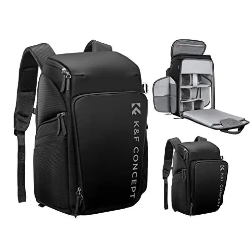 Produktbild: K&F Concept Kamerarucksack, Fotorucksack für Fotografen, Kamerarucksack mit 16Zoll-Laptopfach, kompatibel für Canon/Nikon/Sony/DJI Mavic Drone (Alpha Rucksack 25L)…